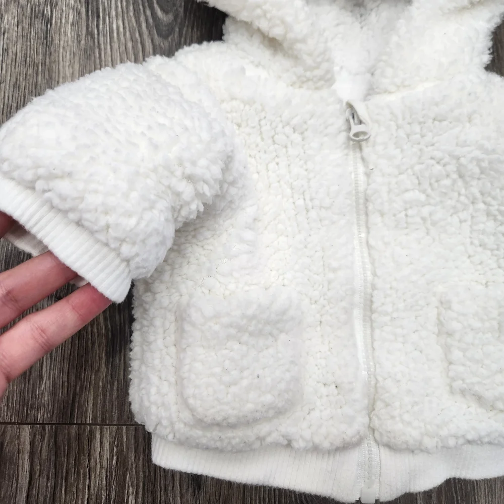Starting Out Baby White Hooded Fleece Jacket Bear Ears Size 3M